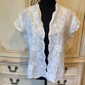 Talbots White Floral Embroidered Blouse